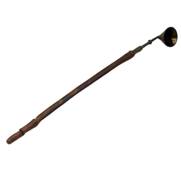 Vintage Brass & Turned Wood Candle Snuffer 14" Long - Picture 1 of 7